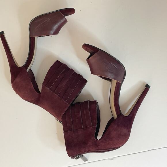 Carvela Kurt Geiger Burgundy Suede Leather High Heel Sandals 6 Strappy Luxury - Picture 5 of 11